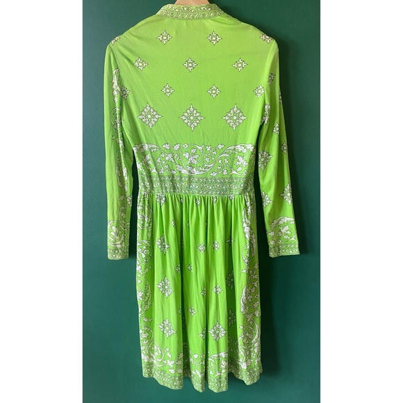 Vintage 70s Dress Printed Nylon Floral Signed Green Maurice by C. Rizza Medium - Picture 2 of 6